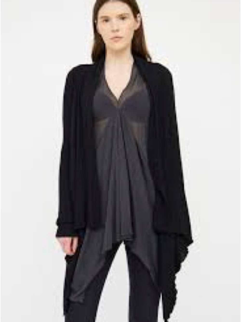 Open-Front Black Draped Women's Cardigan